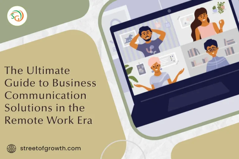 Illustration of remote team members on a video call representing business communication solutions during the remote work era