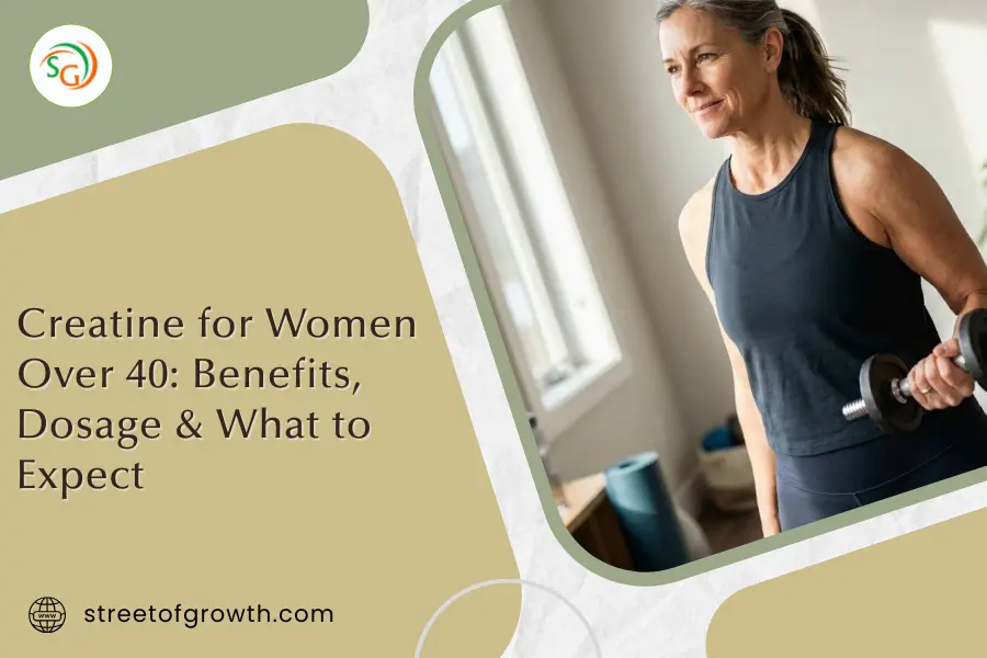 Fit woman lifting a dumbbell indoors, illustrating the benefits and proper dosage of creatine for women over 40 to build strength.