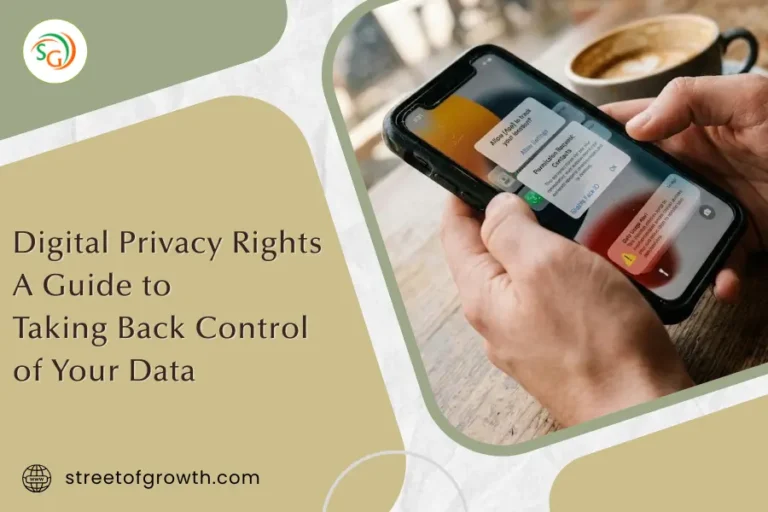 Hands holding a smartphone displaying multiple app permission pop-ups, illustrating a guide to digital privacy rights and taking back control of your data.
