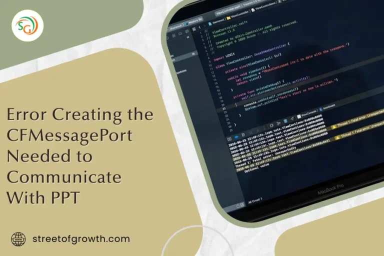 Troubleshooting guide for the Error Creating the CFMessagePort Needed to Communicate With PPT featuring Xcode logs on a MacBook Pro screen.
