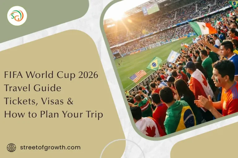 Crowd of fans waving flags in a stadium, illustrating a FIFA World Cup 2026 travel guide covering tickets, visas, and trip planning.
