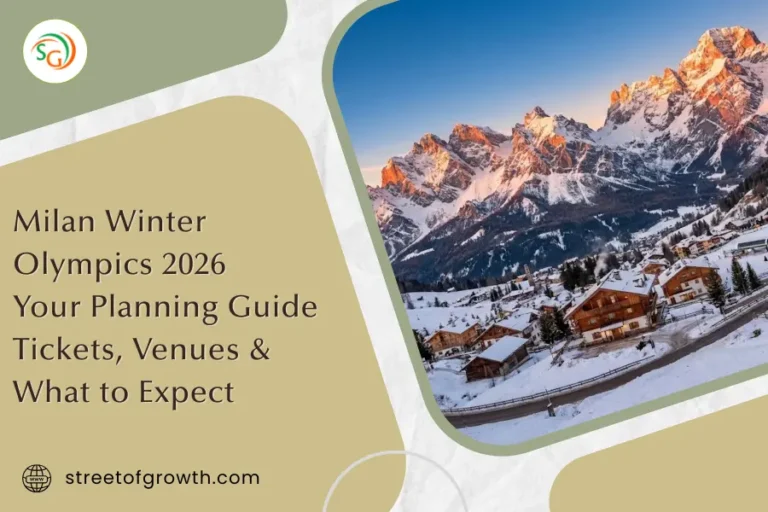 Snowy mountain village and ski resort at sunset, illustrating a planning guide for the Milan Winter Olympics 2026 covering tickets and venues.