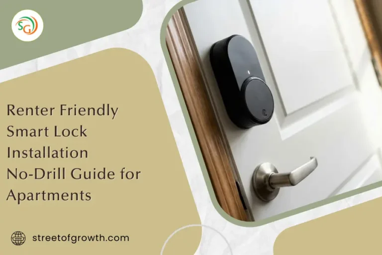 Black smart lock attached to a white door handle, illustrating a renter friendly smart lock installation and no-drill guide for apartments.