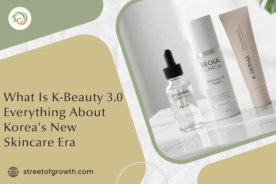 Minimal skincare products showcasing K-Beauty 3.0, highlighting Korea’s new skincare era focused on advanced hydration, clean formulas, and modern K-beauty innovation.