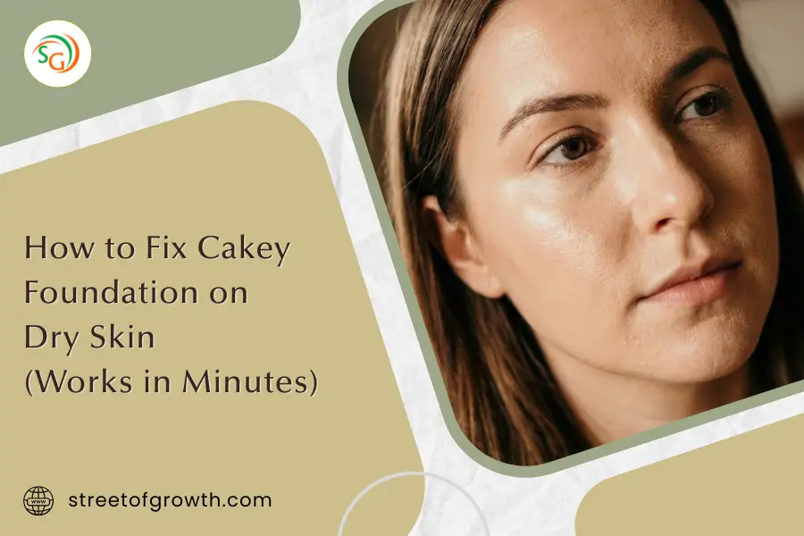 Close-up of a woman's face showing natural skin texture, illustrating a guide on how to fix cakey foundation on dry skin.