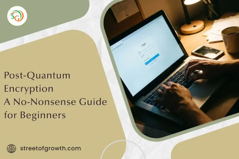 Hands typing on a laptop keyboard under a desk lamp, illustrating a no-nonsense guide to post-quantum encryption for beginners.